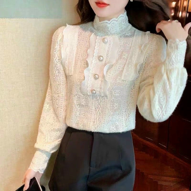 Áo sơ mi ren lông cúc giữa - Hàng quảng Châu L1