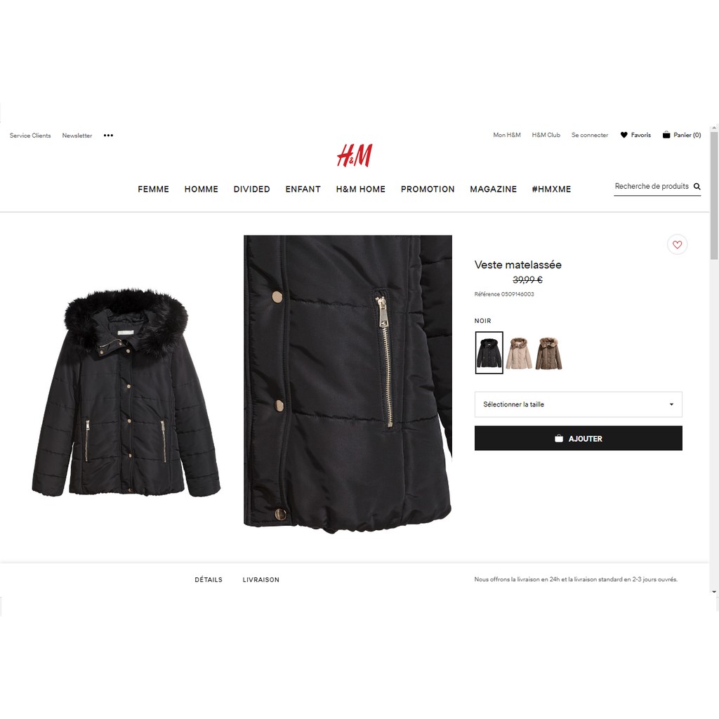 (AUTH) Áo khoác H&amp;M Veste matelassée (Bill mua tại Phap) 50-60kg