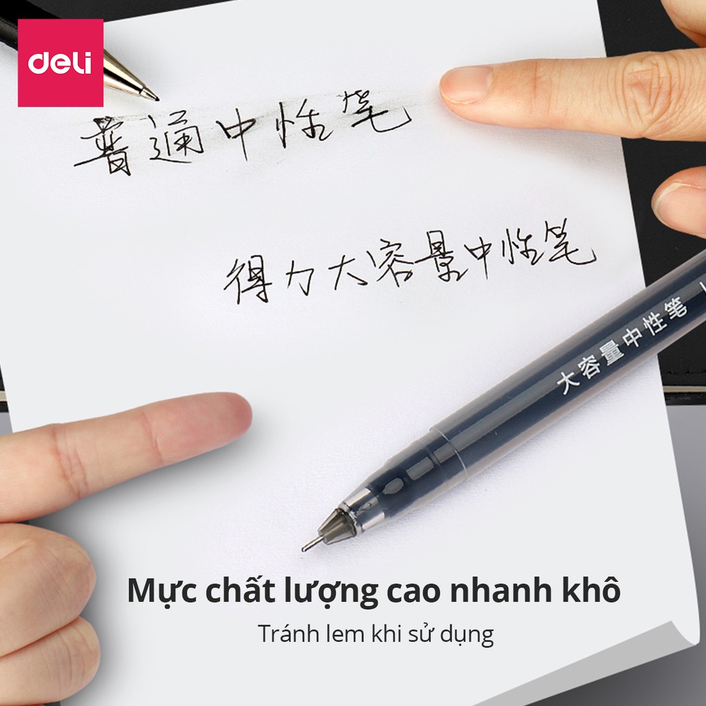 Bút gel mực nước văn phòng 0.5mm Deli ba màu xanh đen đỏ nhanh khô viết đều trơn tru lâu hết mực chất lượng cao A116