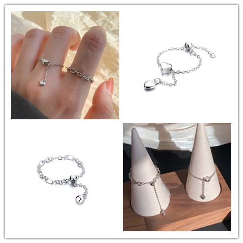 Nhẫn Đeo Ngón Tay Dây Xích Gắn Hạt Trái Tim Tình Yêu Có Thể Điều Chỉnh Phối Dây Xích Phong Cách Hip Hop Hàn Quốc Thời Trang Cho Nữ