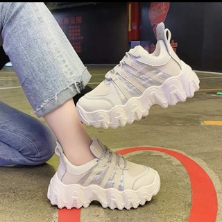 [ Ảnh thật ]Giày sneaker nữ độn đế răng cưa dây phản quang hot mới về