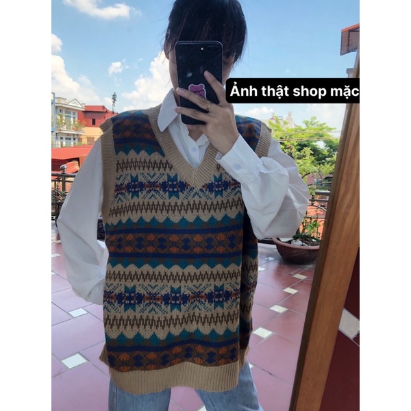 Áo Gile len Ullzang thổ cẩm dáng rộng  ⚡️Ảnh thật / sẵn ⚡️ áo ghi lê hoạ tiết hàn quốc GL11 | BigBuy360 - bigbuy360.vn