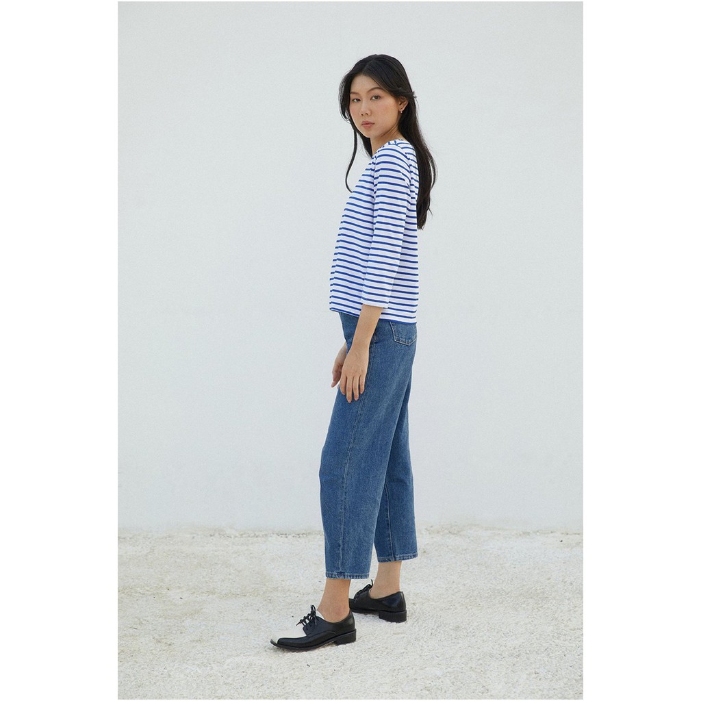 TheBlueTshirt - Áo Thun Tay Dài Nữ Sọc Xanh Trắng - New Classic BlueT - White / Blue Stripe
