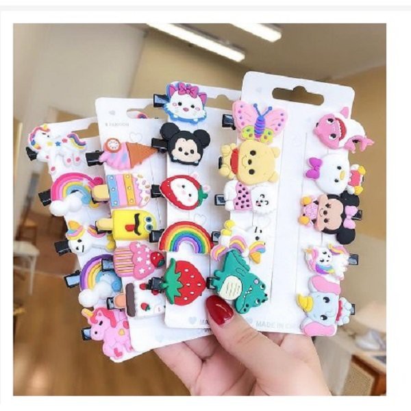 Set 10 Kẹp Tóc Hoạt Hình Dễ Thương Phong Cách Hàn Quốc Cho Bé và Mẹ
