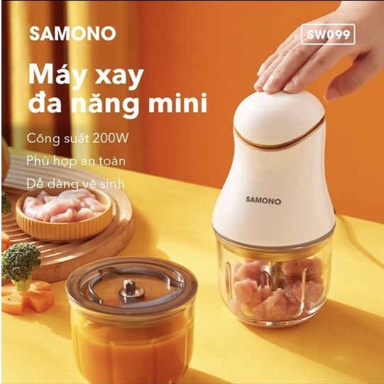 Máy xay đa năng mini Samono SW099 - Xay thịt cá,  tỏi ớt, rau củ quả cối thủy tinh - hãng chính hãng