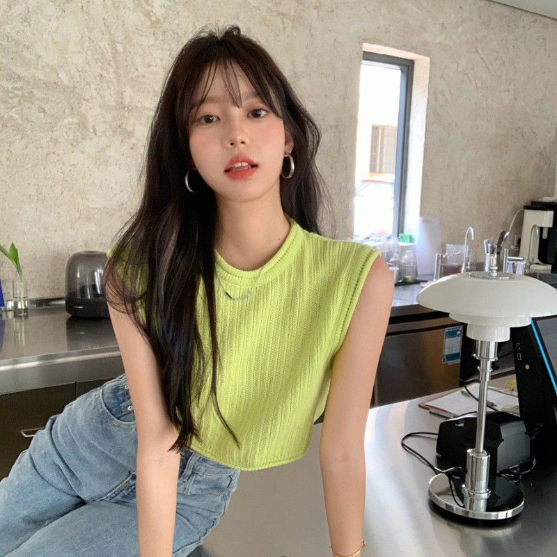 QADCOL  Áo dệt kim không tay phong cách Hàn Quốc cho nữ
