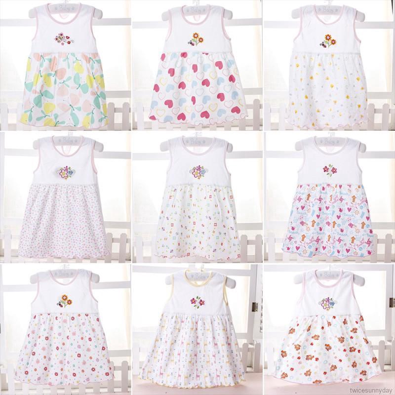 Đầm sát nách cổ tròn in họa tiết hoa xinh xắn đáng yêu dành cho bé gái