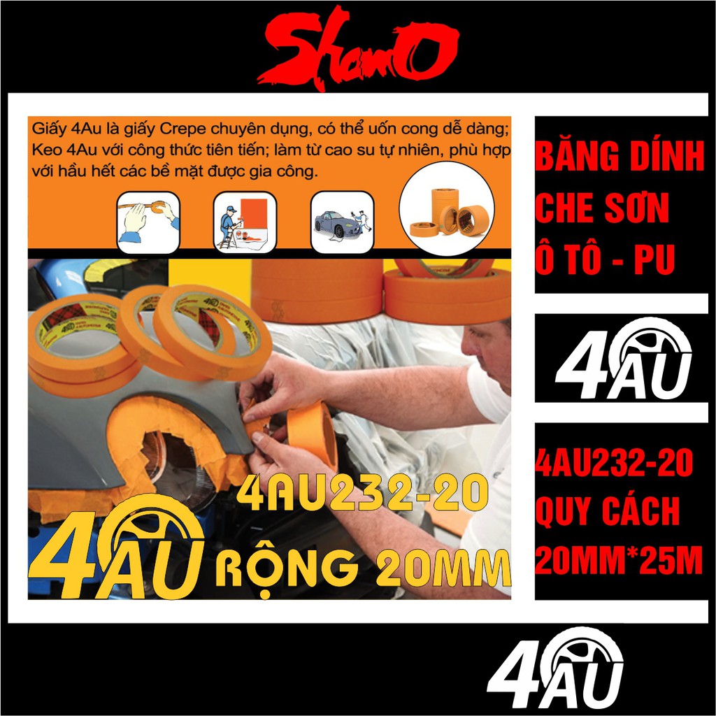 [Cây 18 cuộn 20mm x 25m] Băng dính giấy che sơn ô tô 4AU232-20 – Băng dính giấy Automotive cao cấp (4au-232)