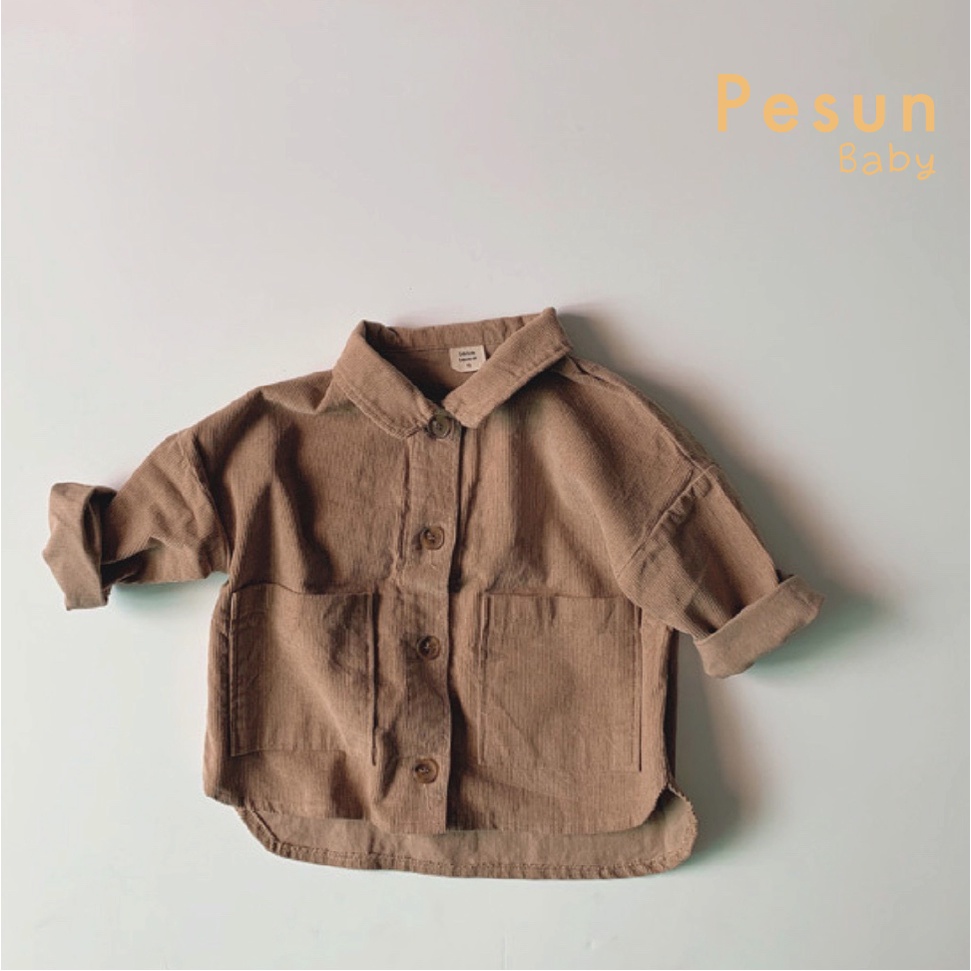 Áo Sơ Mi Tay Dài Nhung Gân Nâu Cho Bé 0-2 Tuổi