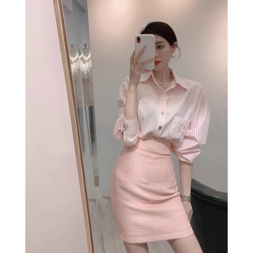 Ff Bộ Áo Sơ Mi + Chân Váy Mỏng Nhẹ Phong Cách Hoàng Gia Cao Cấp Thời Trang Mùa Xuân Dành Cho Nữ