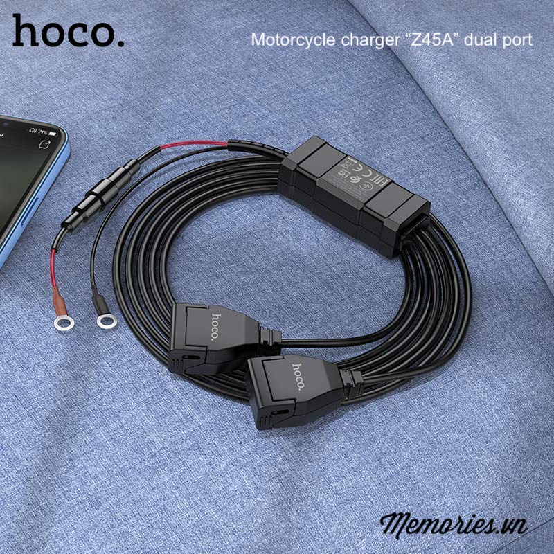 Bộ Tẩu Sạc Hoco Z45A 2 cổng USB chống nước cho xe máy, mô tô / Sạc có công tắc 12V + Giá đỡ CA73 CA93 CA14 chính hãng