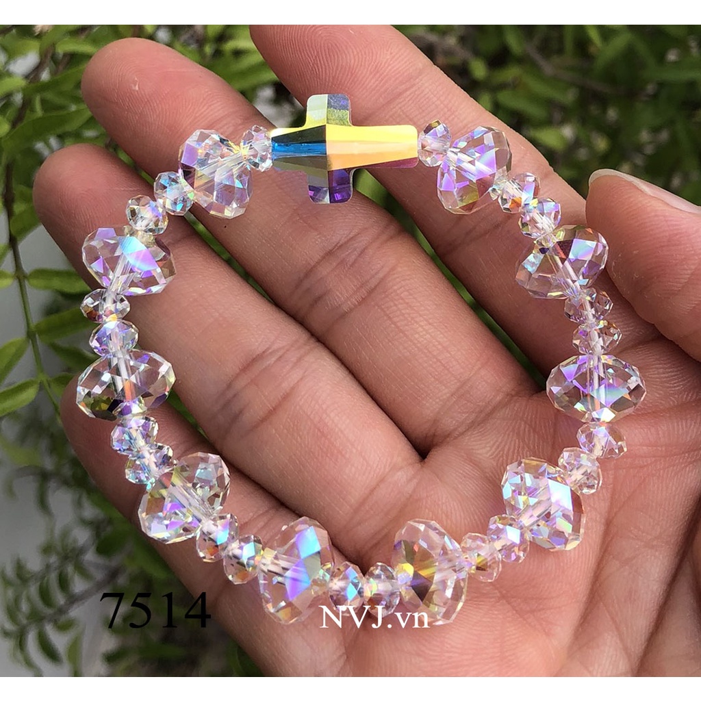 Chuỗi mân côi hạt bánh cam 12ly & 6ly Pha lê Áo Swarovski rosary 5040 001AB - Trang sức NVJ
