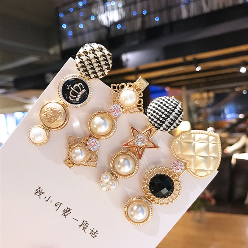 Kẹp tóc kim loại đính ngọc trai nhân tạo phong cách Retro Hàn Quốc cho nữ