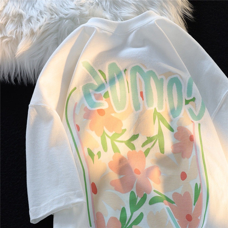 Áo Thun Ngắn Tay Dáng Rộng In Hoa Thời Trang Mùa Hè Dành Cho Nữ