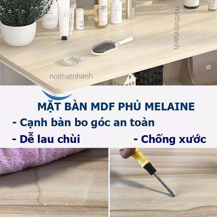 Bàn trang điểm đa năng chân sắt sơn tĩnh điện, kiểu dáng trẻ trung chắc chắn, gương soi có thể xoay nhiều hướng