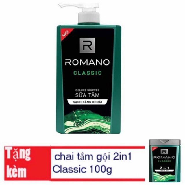 ROMANO_ SỮA TẮM ROMANO CLASSIC  650G KÈM CHAI TẮM GỘI 150G.