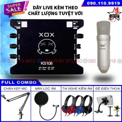 BỘ SOUND CARD XOX KS108 + MICRO ISK AT100 (CHÍNH HÃNG CÓ TEM MÃ VẠCH) - THU ÂM, LIVESTREAM