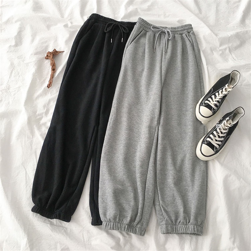 Quần jogger nữ dài ống rộng phong cách Ulzzang bo gấu chất thun trẻ trung