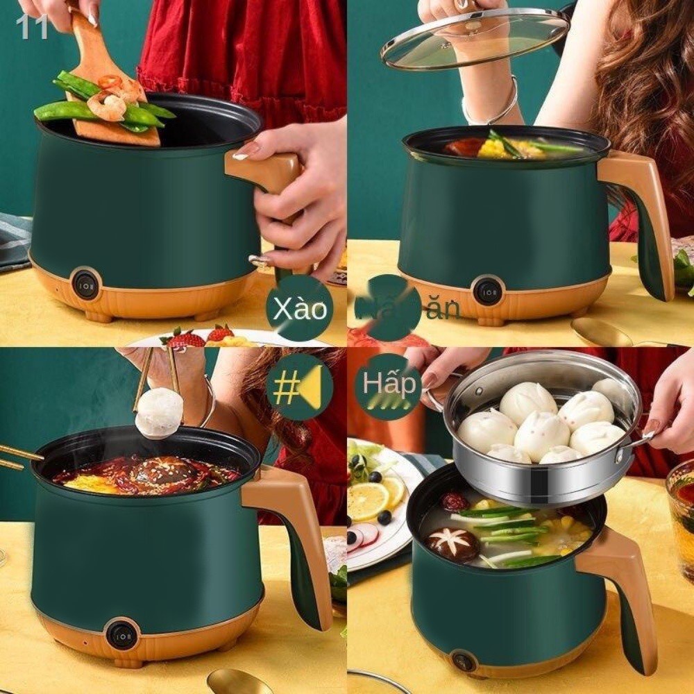 Nồi Điện 2 Tầng 18cm, Nồi Xửng Hấp Inox, Nồi Nấu Mì, Chiên Tặng xửng hấp inox (18cm + xửng inox)