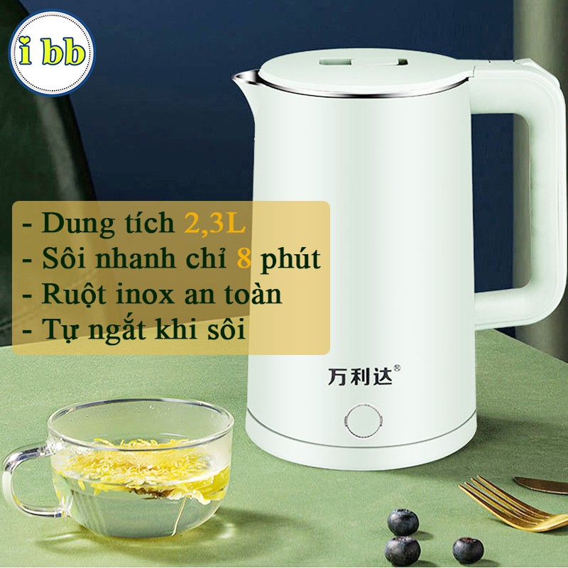 Ấm siêu tốc dung tích lớn 2.3L , Bình đun siêu tốc 1500W đun sôi nhanh vỏ nhựa PP an toàn
