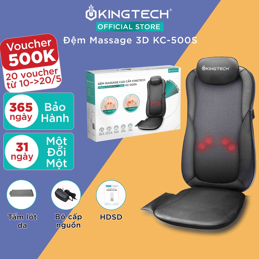 Đệm, Ghế Massage Cao Cấp KINGTECH KC-500S - Mát Xa Lưng 3D Chuyên Sâu, Kết Hợp Tính Năng Nhiệt Hồng Ngoại - Chính Hãng