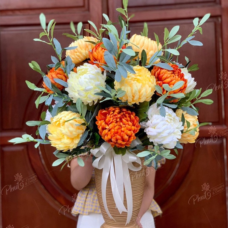 Hoa giả_Cành Hoa Cúc Mẫu Đơn Giả, hoa giả cao cấp, cúc đại decor trang trí nhà cửa, phù hợp trang trí mọi k gian