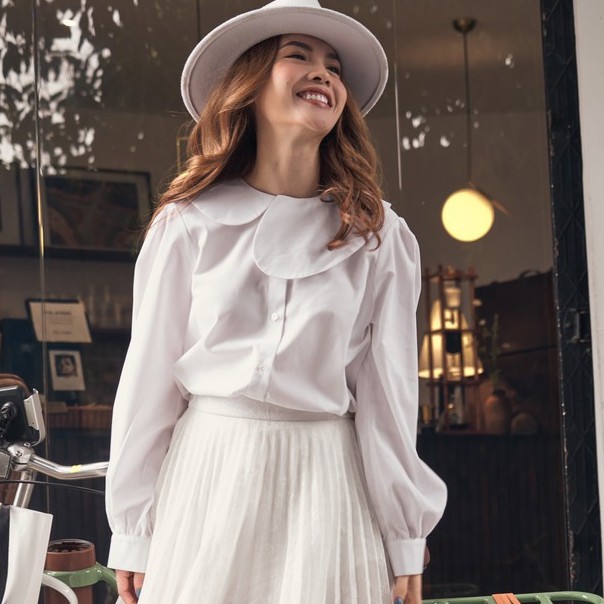[Mã LT50 giảm 50k đơn 250k] Áo sơ mi trắng cổ sen SY STORE