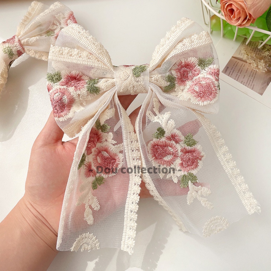 [NowShip2h] Kẹp Tóc Nơ Ren Họa Tiết Hoa Thêu Cao Cấp Tiểu Thư HANDMADE  - Mã KT017
