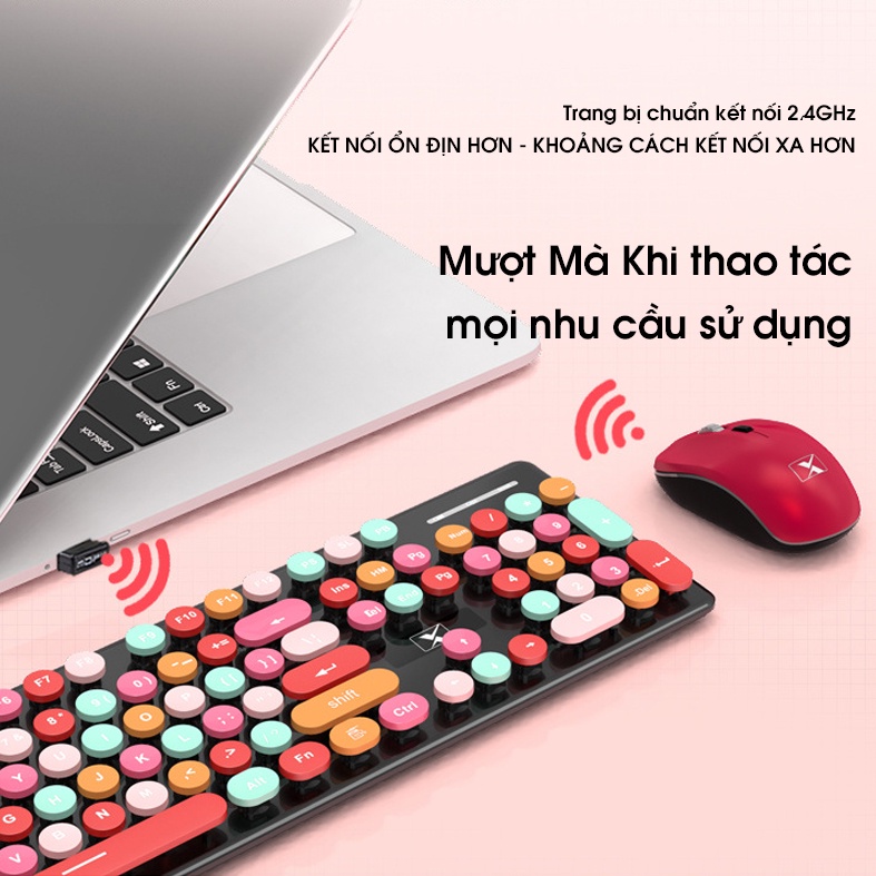Combo Bàn Phím Và Chuột Không Sạc Không Dây Không N620  Siêu Xinh Đen Và Hồng Cute | Dùng Cho, Laptop, PC, Máy Tính