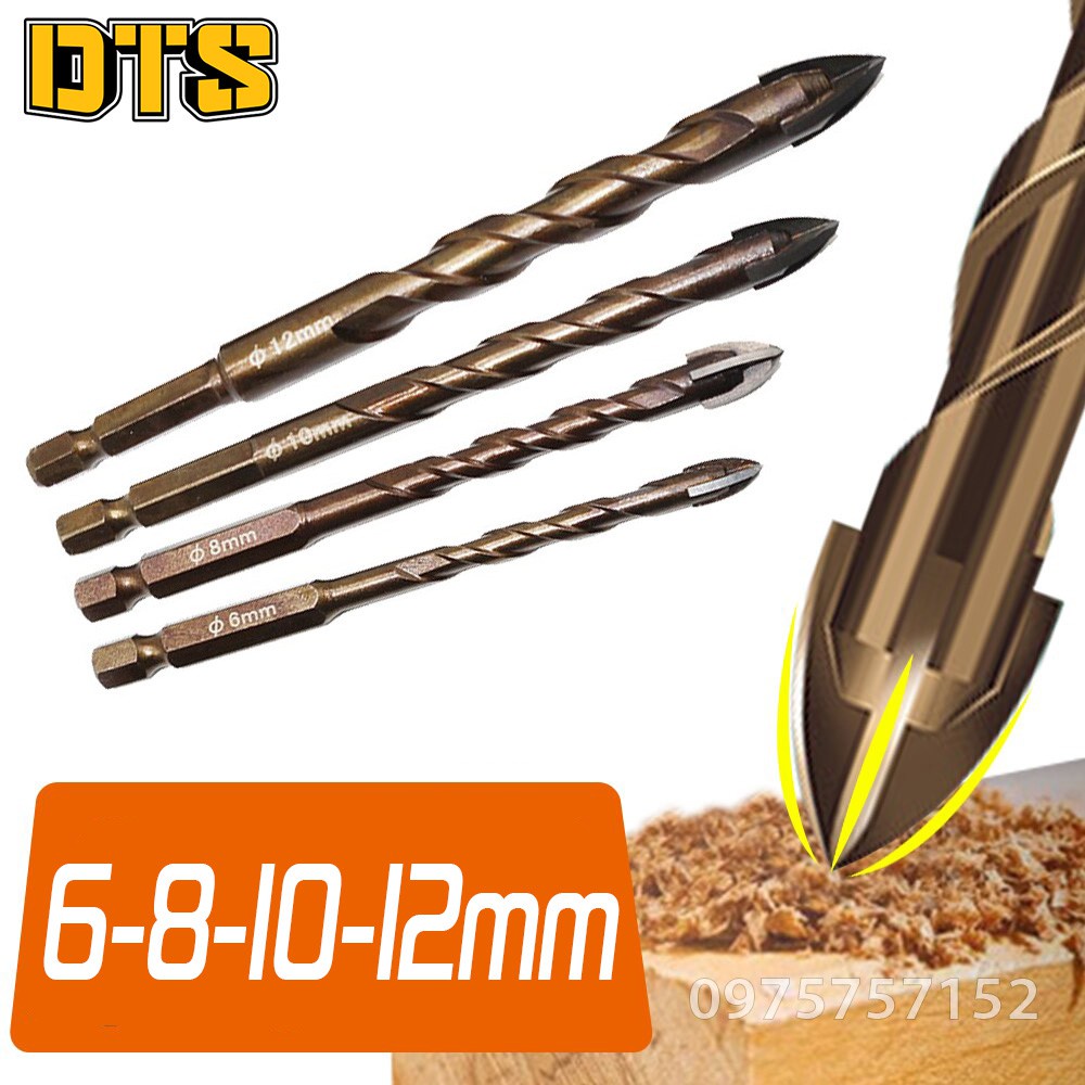 ❡♛Bộ 4 Mũi khoan đa năng cạnh chân lục giác thép hợp kim Cacbua, kính thủy tinh, gốm, gạch ốp lát, đá các loại