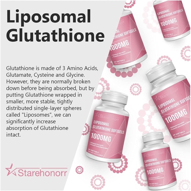Viên uống trắng da cấp ẩm liều cao Liposomal Glutathione 1400mg Starehonorr 60viên USA