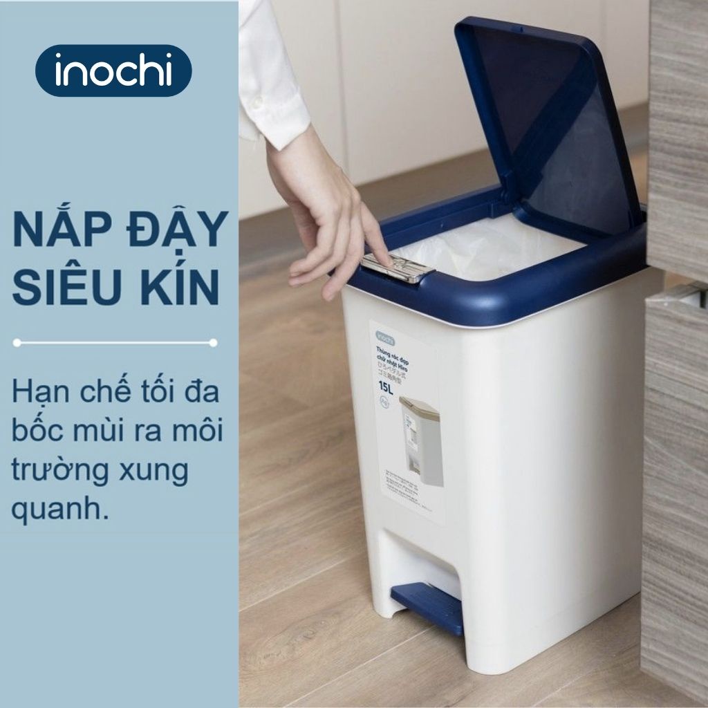 Thùng Rác Nhựa Đạp Chân INOCHI Nắp Đậy Chữ Nhật, Làm Sọt Rác Cho Văn Phòng, Trong Nhà, Ngoài Trời