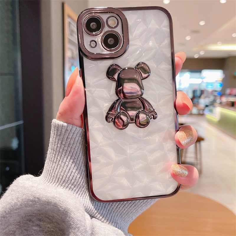 Ốp Điện Thoại Trong Suốt Chống Sốc In Hình Gấu Đính Đá Cho iPhone 13 12 11 Pro MAX XS MAX XR X 7 8 Plus