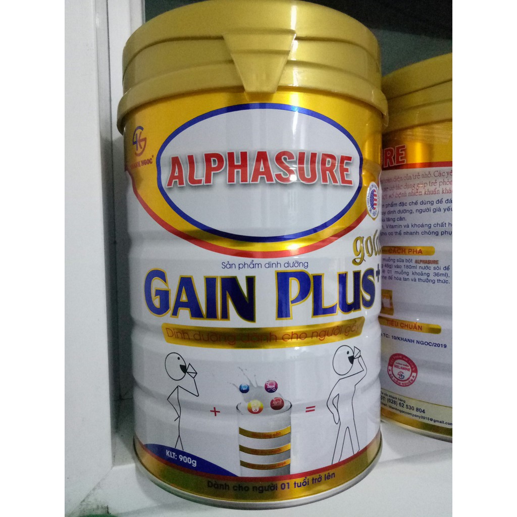 [Sữa Cho Người Gầy 900g] Sữa Bột Alphasure Gain Plus Hộp 900g dành cho người gầy biếng ăn