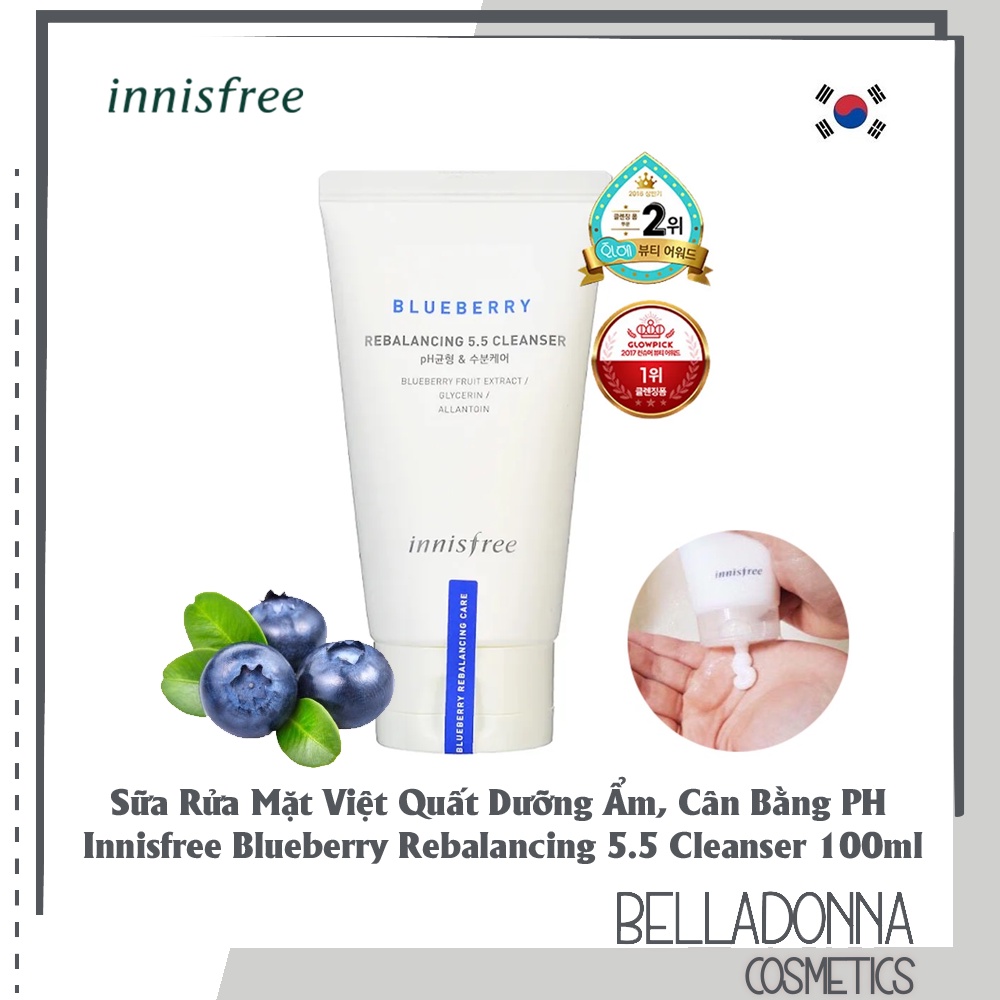 Sữa Rửa Mặt Việt Quất Dưỡng Ẩm, Cân Bằng PH Innisfree Blueberry Rebalancing 5.5 Cleanser 100ml