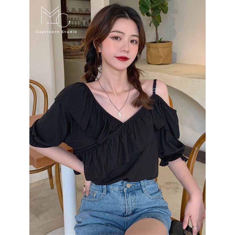 Áo trễ vai kiểu sơ mi ngắn tay thiết kế nhẹ nhàng, thanh lịch cho các nàng mùa hè 2023