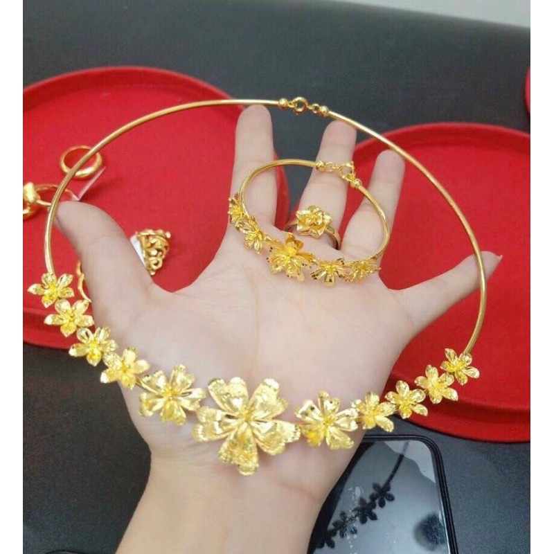 Bộ trang sức cưới mạ vàng 24 đính hoa mai cực đẹp(3 món )