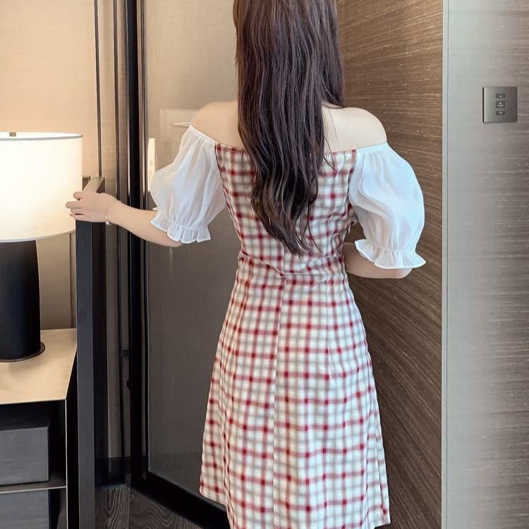Summer split skirt Plaid cheongsam waist straight French dress | BigBuy360 - bigbuy360.vn