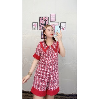 Bộ mặc ở nhà pijama lụa mango tay ngắn quần dài nhiêu họa tiết