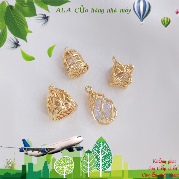 💖Đồ trang sức DIY💖Mặt Dây Chuyền Mạ Vàng 14K Đính Đá Zircon Hình Giọt Nước Và Cỏ Bốn Lá Thông Minh DIY