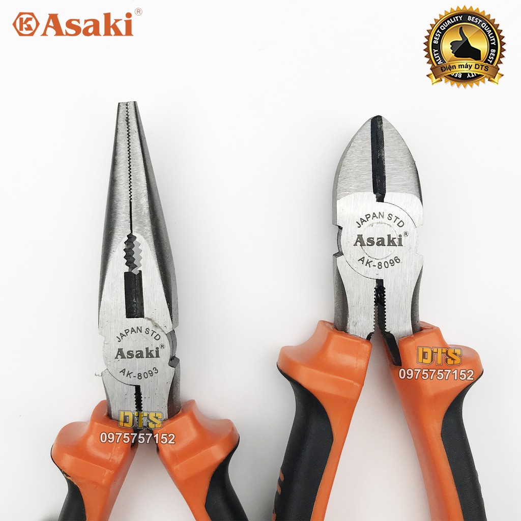 Bộ 2 kìm cắt - kìm nhọn kiểu Mỹ Asaki A+cut Tech 6 inch/ 150mm, thép High Carbon độ cứng cao