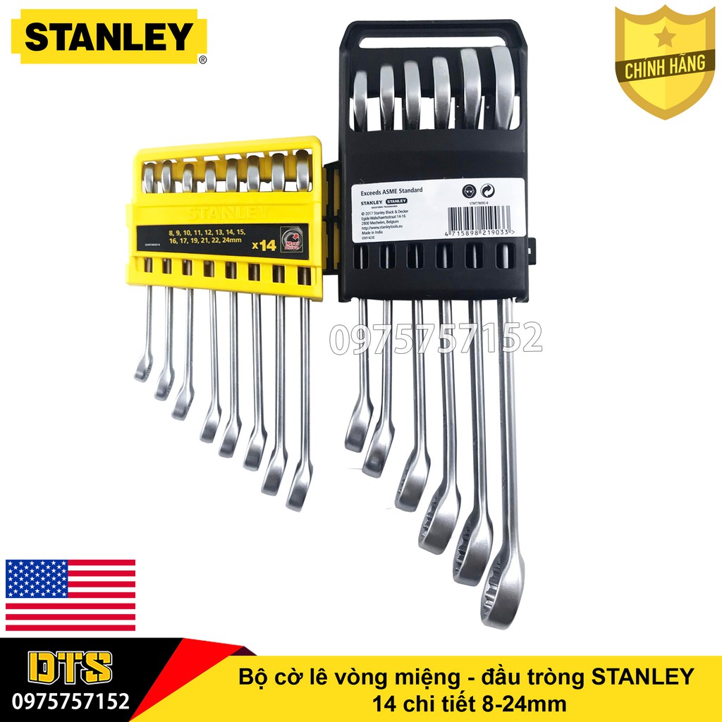 Bộ cờ lê cao cấp STANLEY vòng miệng - đầu tròng 14 chi tiết 8-24mm khay đựng tiện dụng chống va đập  - Chính hãng