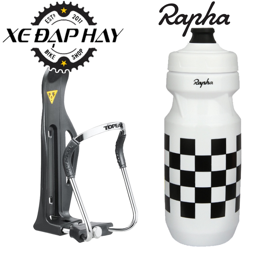 Combo Phụ Kiện Đạp Xe | Bình Nước Xe Đạp Nhựa Nguyên Sinh Rapha 610 ml Và Gọng Để Bình Nước Topeak