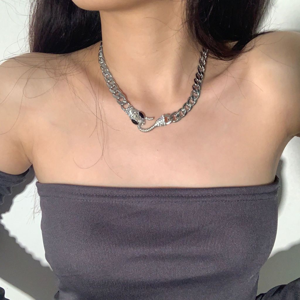 Vòng cổ Hình Rắn Đính Đá Phong Cách hip hop Thời Trang Cá Tính