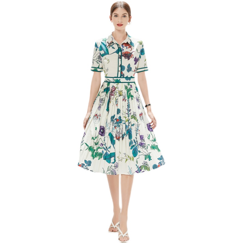 Đầm Midi Chữ A Xếp Ly In Họa Tiết Ngọt Ngào Chất Lượng Cao Thời Trang Cho Nữ