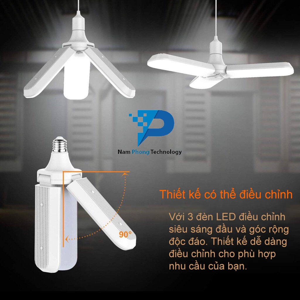 ĐÈN LED QUẠT 3 CÁNH 45W SIÊU TIẾT KIỆM ĐIỆN - THIẾT BỊ CHIẾU SÁNG THÔNG MINH CÓ THỂ ĐIỀU CHỈNH GÓC ĐỘ CÁNH QUẠT