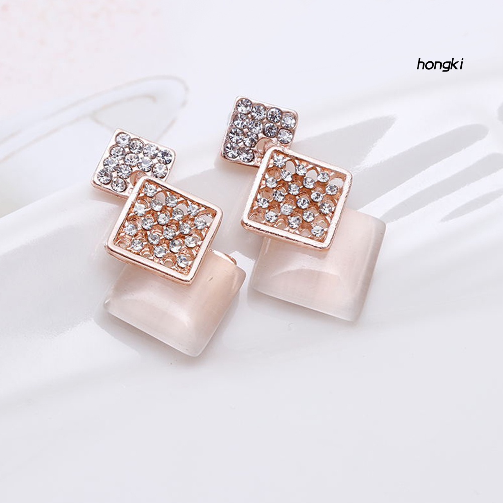 Set Vòng cổ Và Bông Tai Đính Đá Opal Hình Vuông