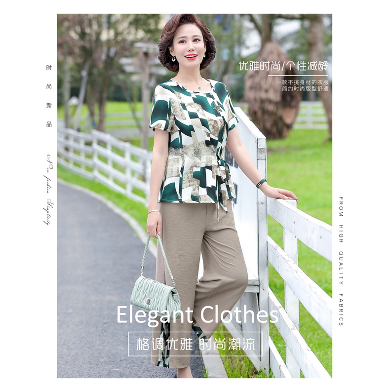 Bộ Đồ Thời Trang Mùa Hè Hai Món Phong Cách Phương Tây Cho Phụ Nữ Trung Niên 2022