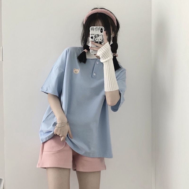 Áo thun polo dáng rộng phong cách Hàn Quốc mới cho nữ