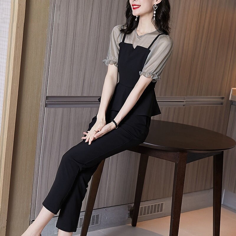 Women's summer suit new style slim fashion clothes chiffon shirt two-piece casual pants